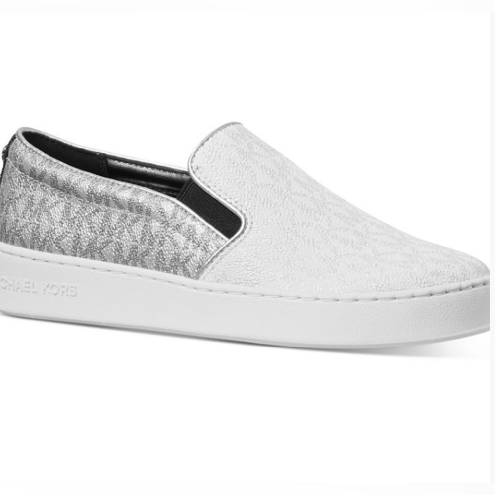 Michael Kors White and Silver Slip-On Sneakers